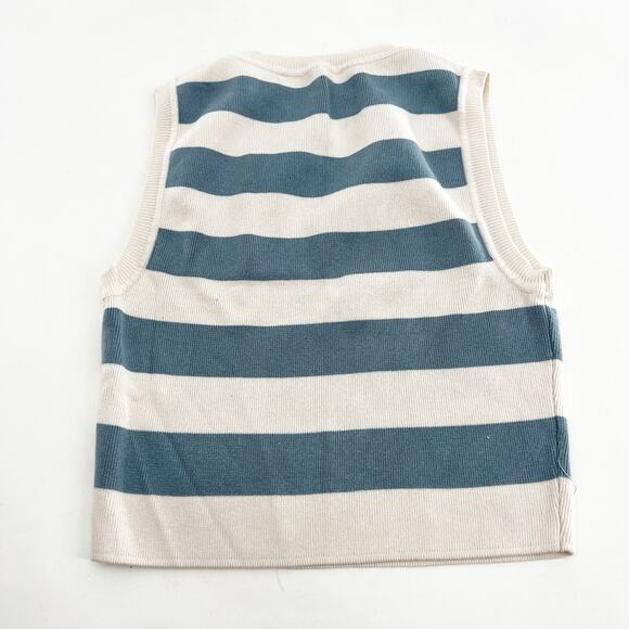 Zara Cream And Green Striped Cropped Tank M - Picture 3 of 5
